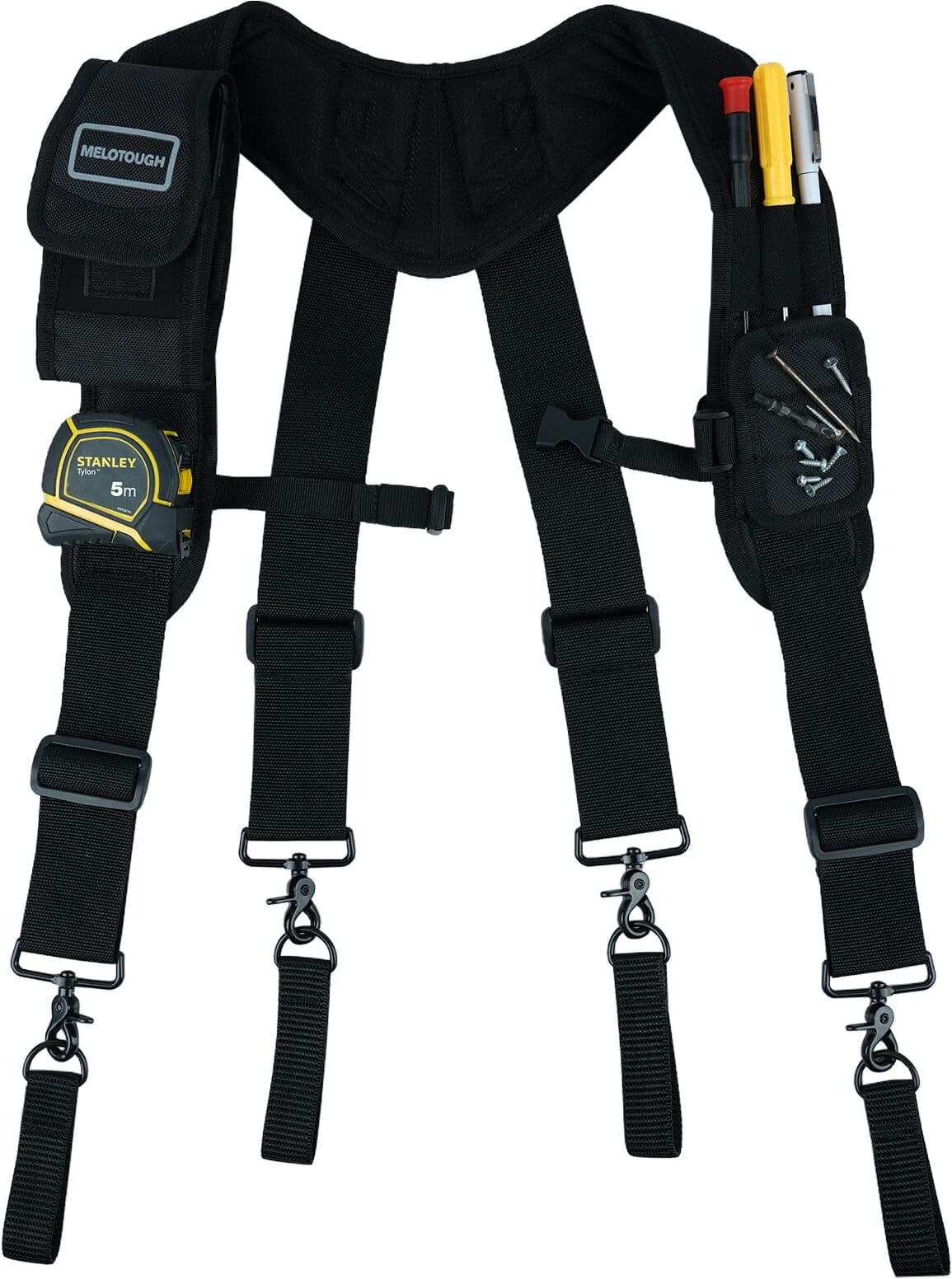 meloworkgear Magnetic Suspenders Tool Belt Suspenders with Large Moveable Phone Holder Pencil Holder, Adjustable Size Padded Suspends