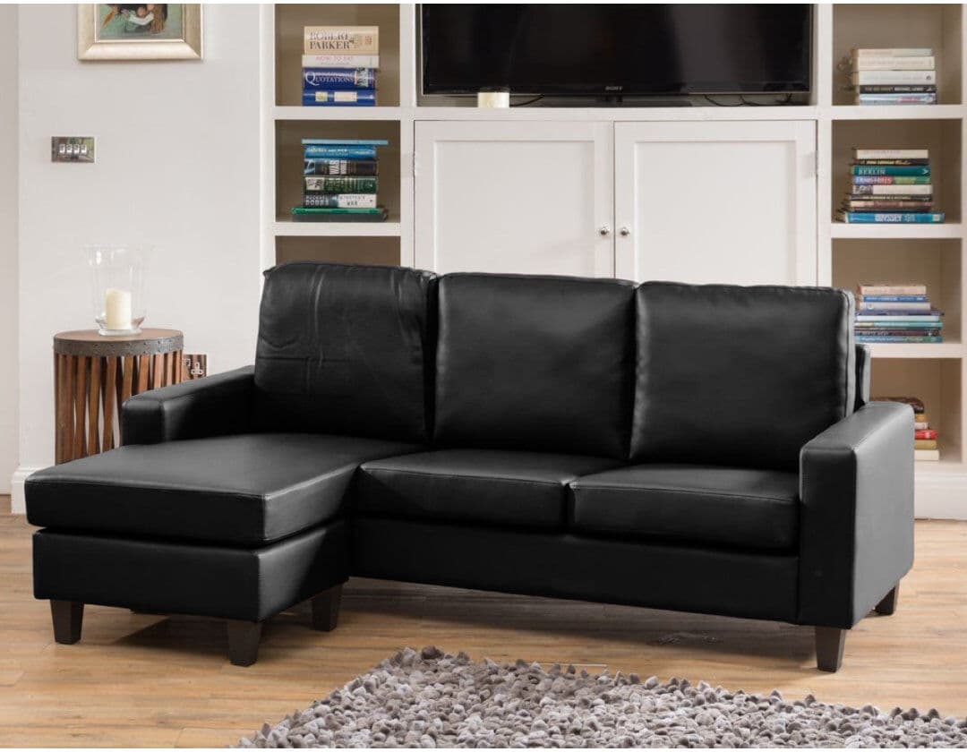 Marlow Home Co. Ishiro 3 Seater Faux Leather Corner Sofa Black 92cm H X 199cm W X 131cm D