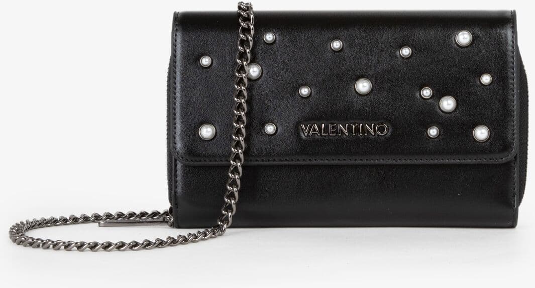 Geldbörse VALENTINO BAGS "GINZA", Damen, schwarz, Lederimitat, Kleinlederwaren Geldbörse, Damen Clutch, Portemonnaie mit edlen Zierperlen schwarz Einheitsgröße