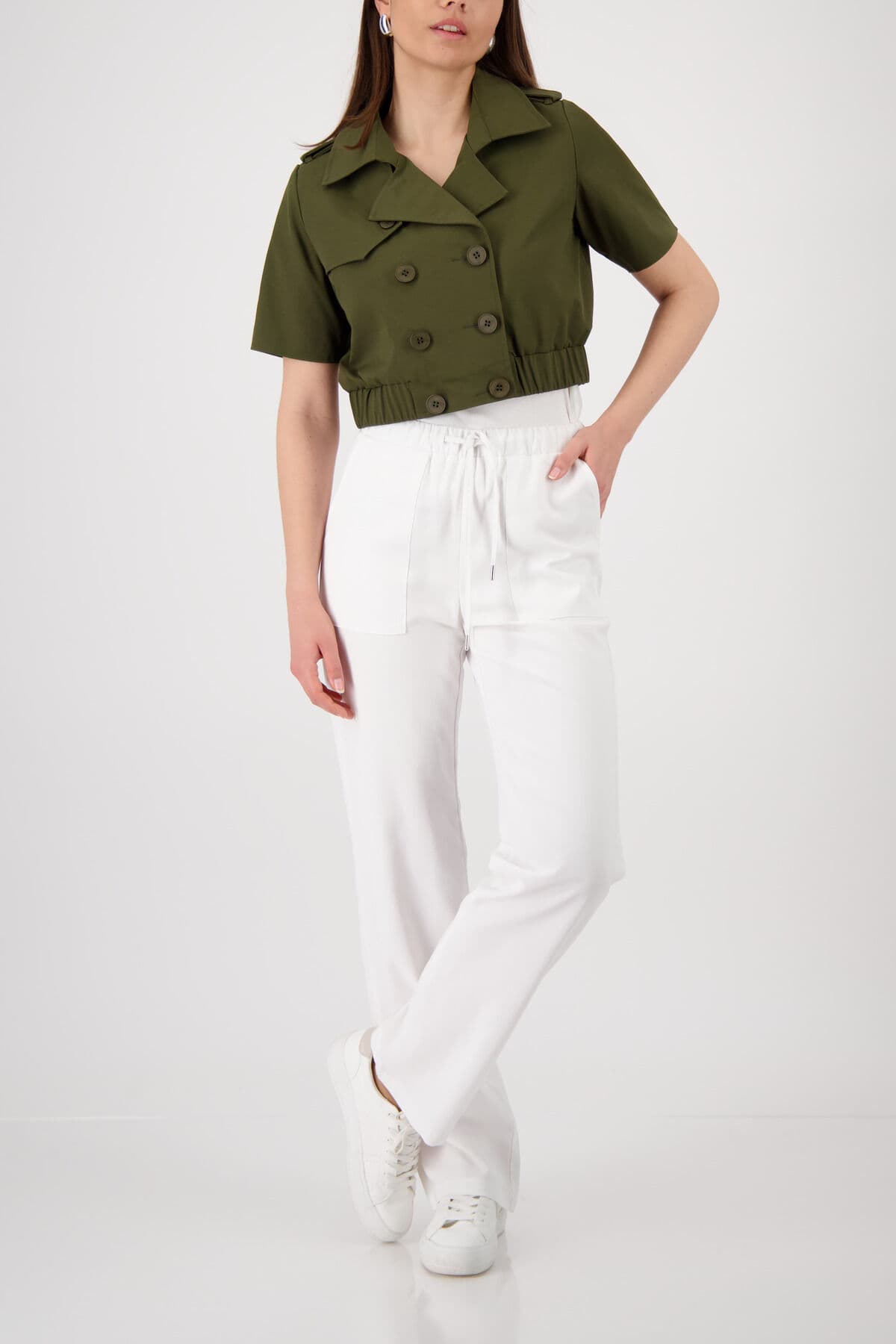 Schlupfhose MONARI "Hose Schlupf", Damen, Gr. 38, N-Gr, weiß (ecru), Web, Obermaterial: 92% Modal, 8% Polyester, unifarben, regular fit lang, Hosen Schlupfhose, Regular fit mit Taschen