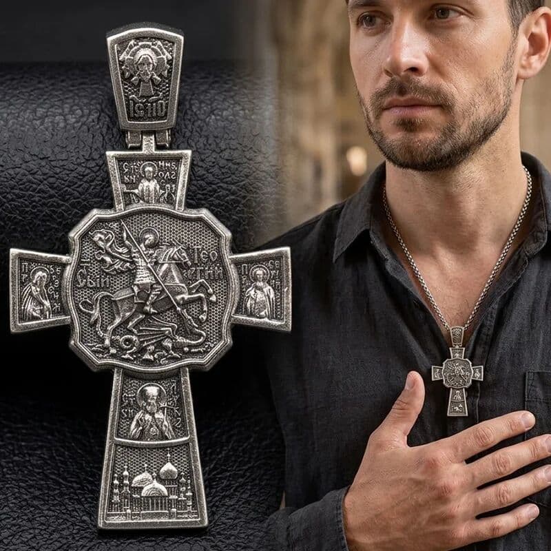 SheCrown Buy 5 Get 1 Free 14g Saints encircle the Crucifixion like stars guarding the cosmic center Silver plated Pendant