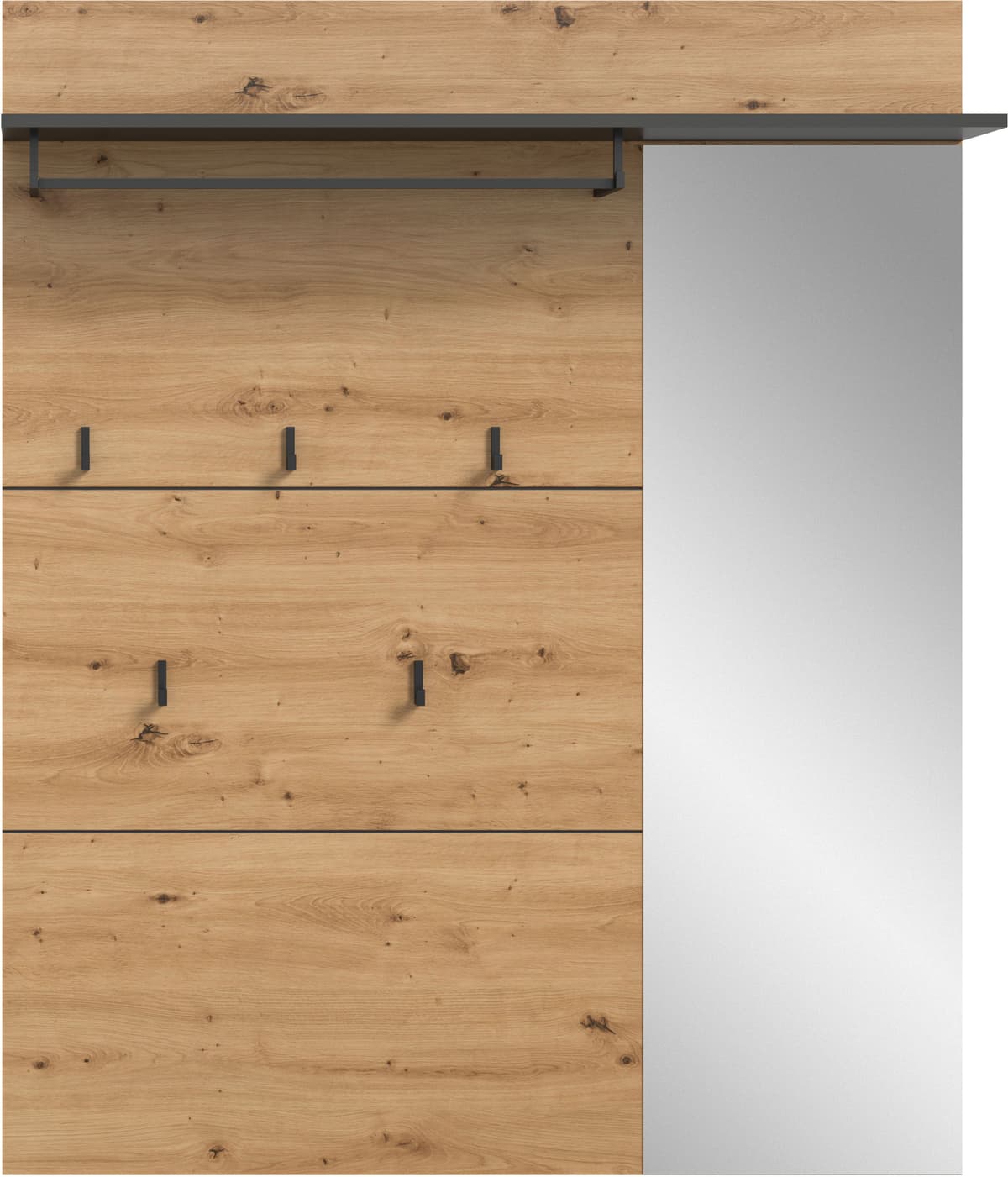Garderobenpaneel HOME AFFAIRE "REHAT, TOPSELLER, Breite 120 cm, Hutablage, 5 Haken, Garderobenstange", braun (basalt grau, artisan eiche nachbildung), B:120cm H:147cm T:29cm, Holzwerkstoff, Garderobenpaneele, Garderobenpaneel, Paneel, Wandboard, Garderobe