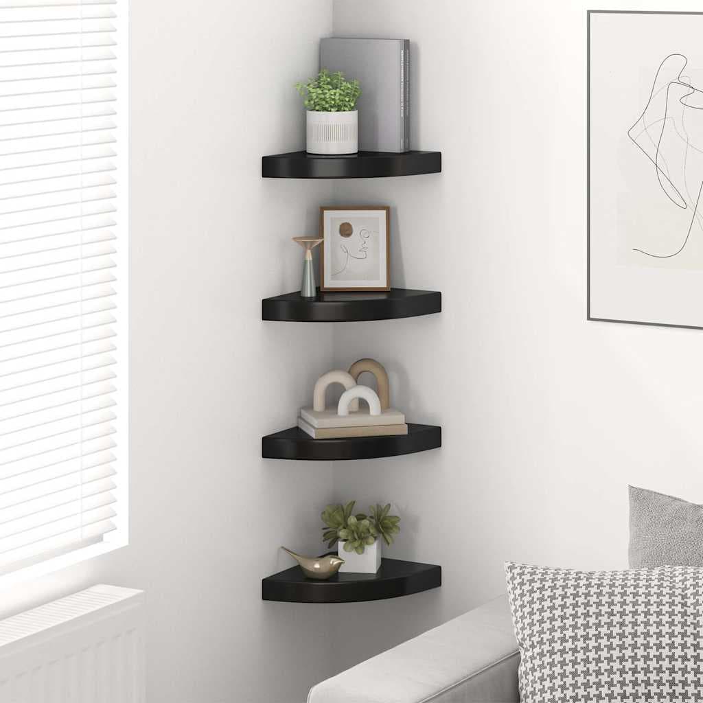 vidaXL Étagères d'angle flottantes 4 pcs noir brillant 25x25x3,8cm MDF