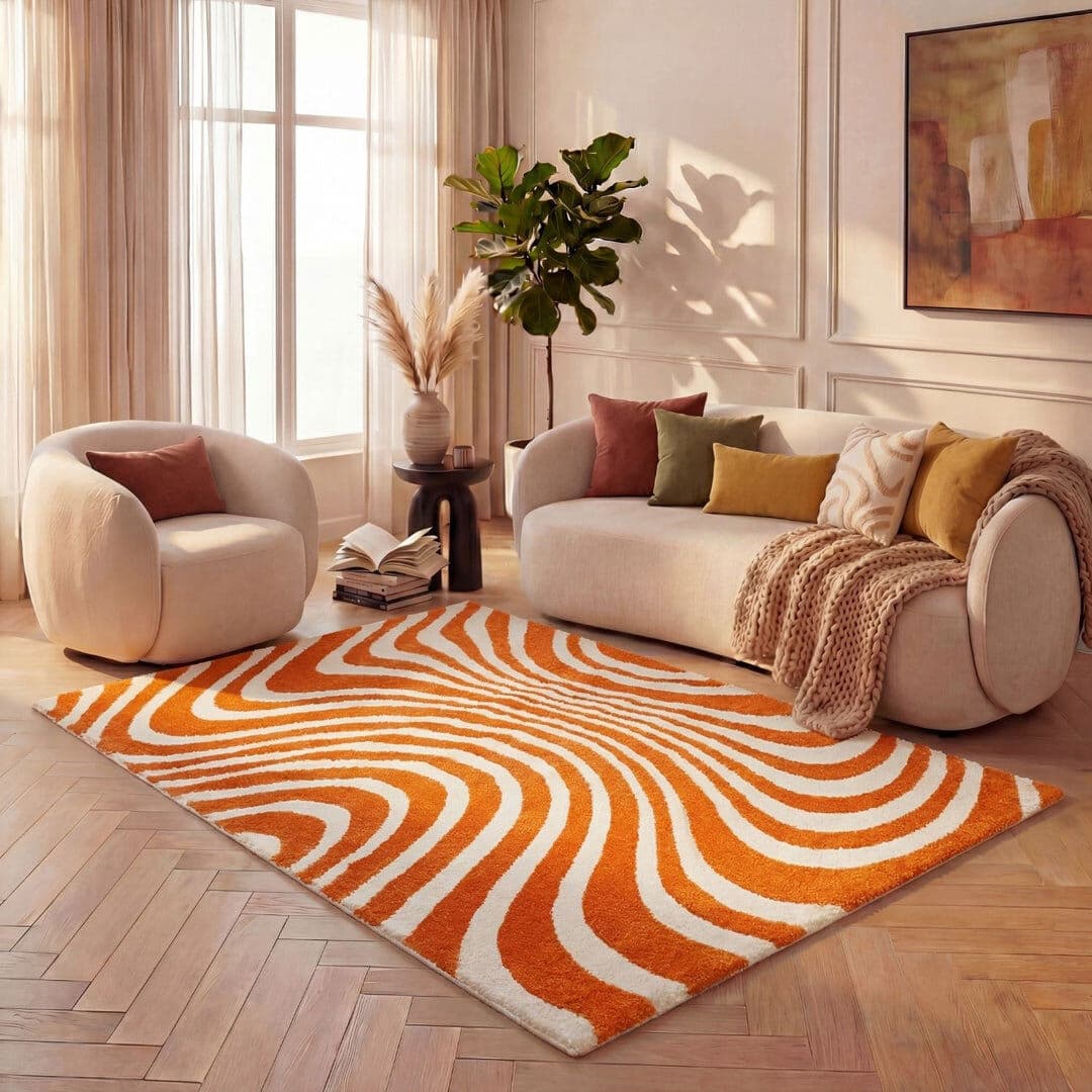 THE RUGS Joli Striped Area Rug Soft Dense Pile for Living Rooms and Bedrooms Orange/White Rectangle 120 x 170 cm