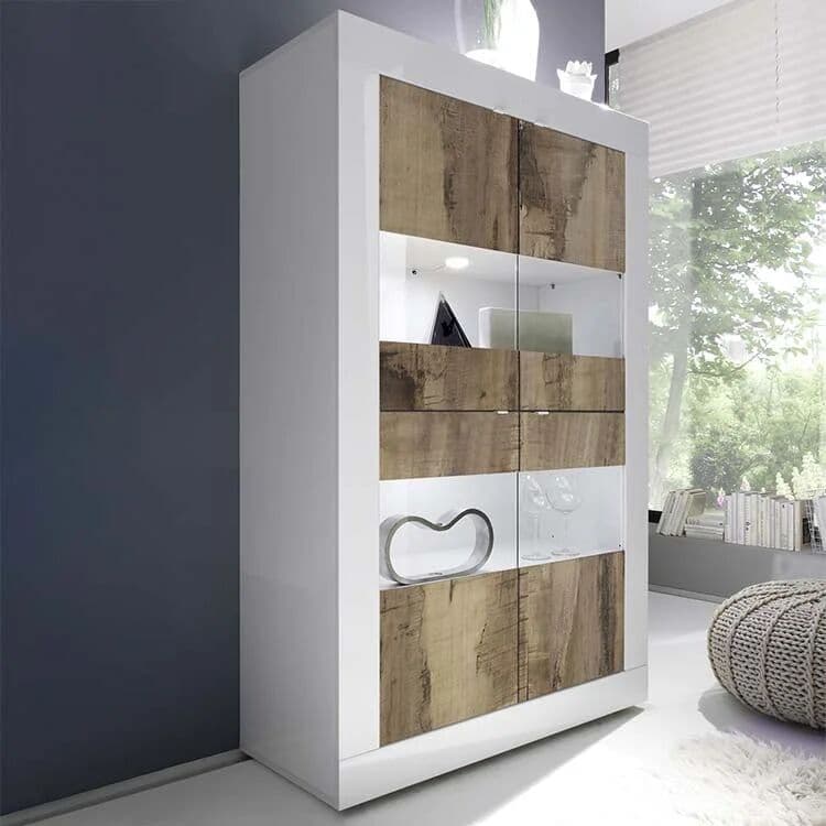 garneroarredamenti Vetrinetta 102x162h cm 4 ante soggiorno bianco lucido pero Eternity