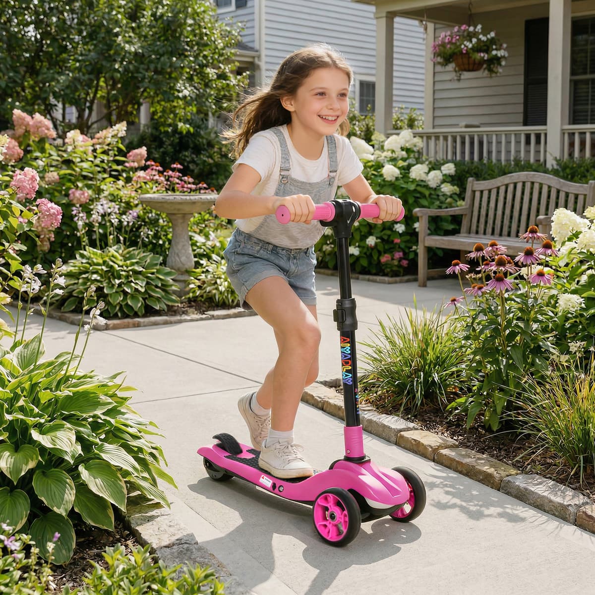 Aiyaplay Monopattino Elettrico Pieghevole 3 Ruote per Bambini 6+ Anni, 8 km/h, 64x29x83 cm, Rosa   Aosom Italy