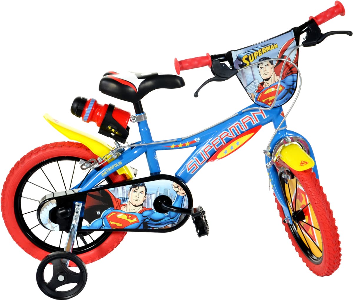 Kinderfahrrad DINO BIKES "Superman 16" Kinderfahrrad 4-7 Jahre" Gr. 30, blau, Fahrräder, Kinder, 16 Zoll (40,64cm) hinten: 14 Zoll (35,56cm), Kinderfahrrad blau 16 Zoll (40,64cm) hinten: 14 Zoll (35,56cm)