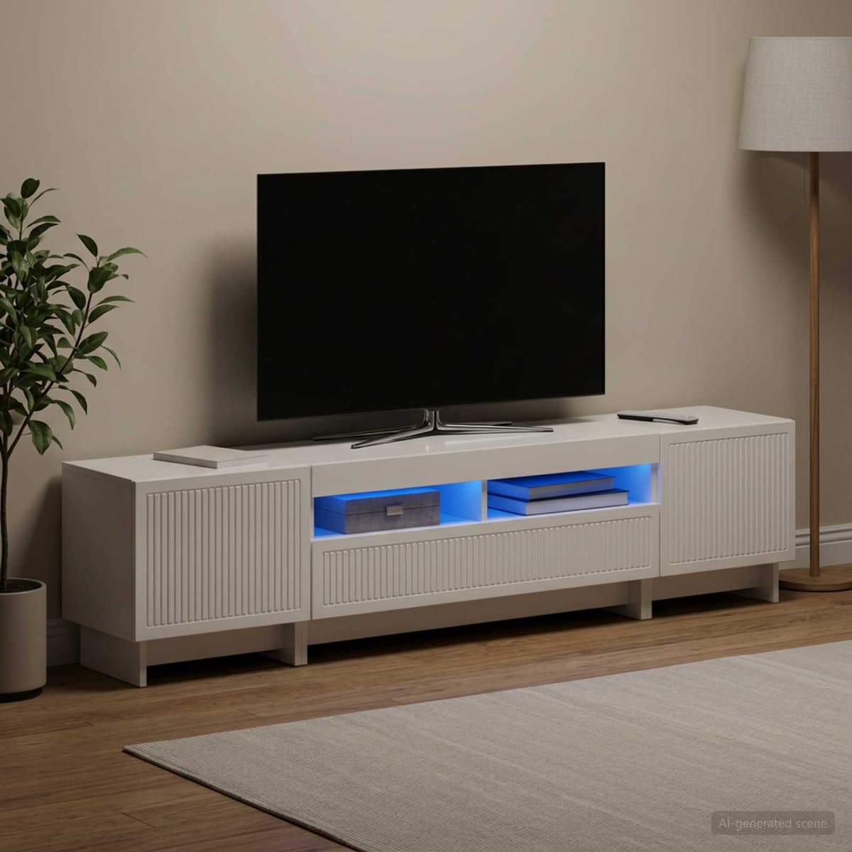 vidaXL Meuble TV LED 5 pièces Blanc brillant Bois d'ingénierie