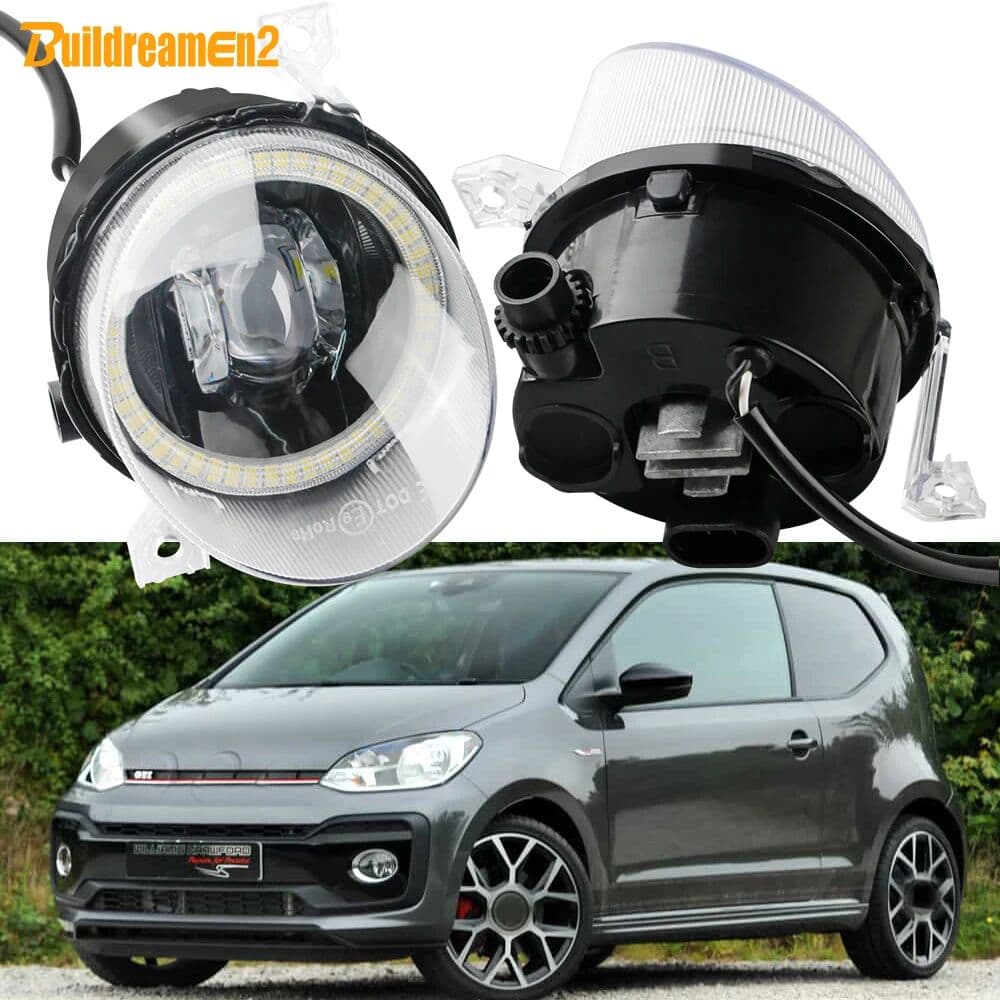 Buildreamen2 2IN1 Car LED Fog Light with Angel Eye Daylight Function For Volkswagen VW UP! UP 2011-2021 30W Canbus Fog Lamp DRL 9006