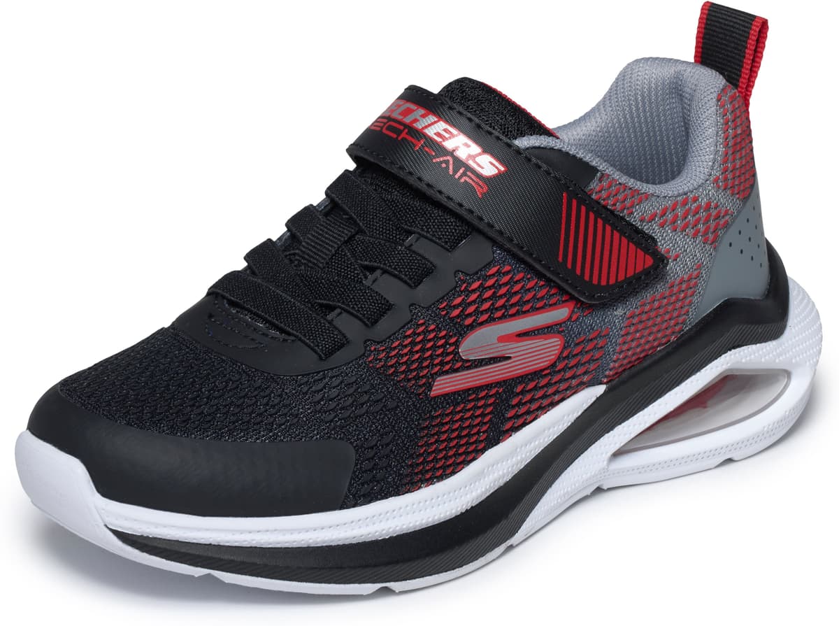 Sneaker SKECHERS "MICROSPEC MAX VELOCITY", Jungen, Gr. 28, atmungsaktiv, blau (schwarz, rot), Lederimitat, Schuhe Sneaker, Klettschuh, Freizeitschuh, Grössenschablone zum Download