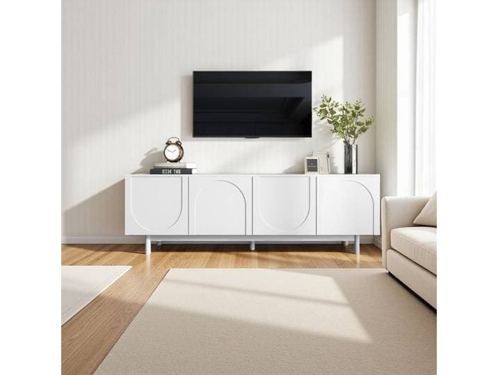 Meuble TV Meuble TV en bois Meuble avec deux portes de rangement Meuble de salon en bois Blanc