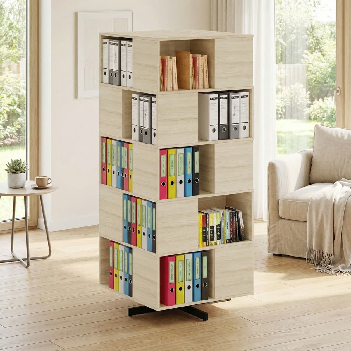 B2B Partner Otočný regál, 800×800×1932 mm, 4x 5 oddílů, šedá