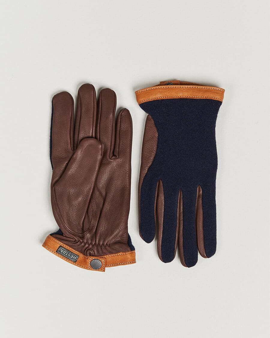 Hestra Deerskin Wool Tricot Glove Blue/Brown men 8 Brun