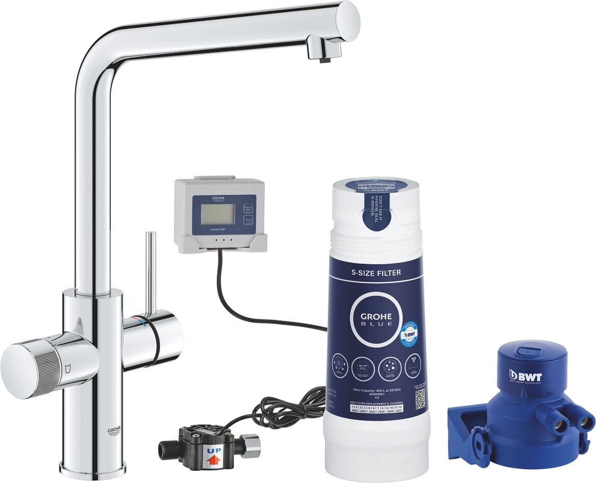 Grohe Blue PURE - Rubinetto 2in1 con filtraggio acqua - INSTALLAZIONE INCLUSA - Cromato bocca a ""L""