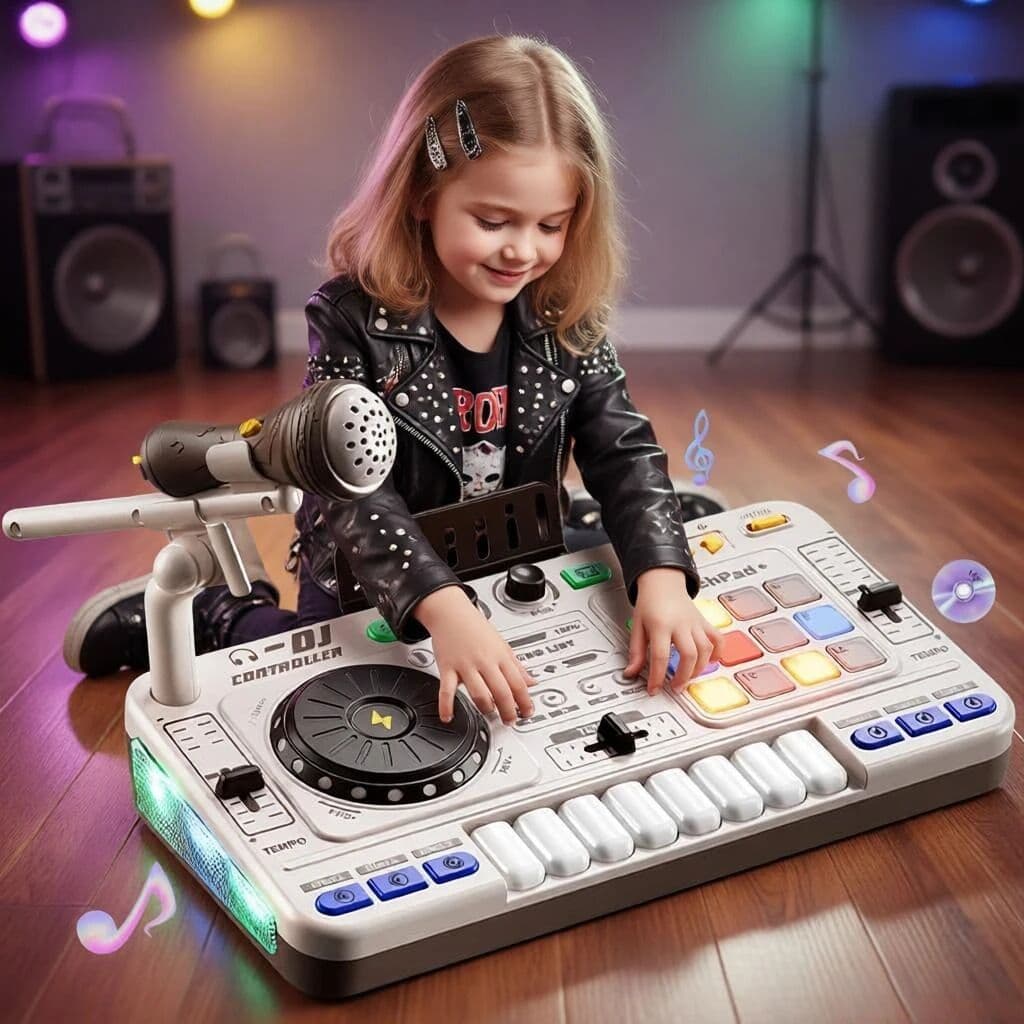 NONE Kids DJ Mixer Toy with Microphone Bluetooth Multifunctional Electronic Piano Keyboard Music Learning Instrument for Boys Girls