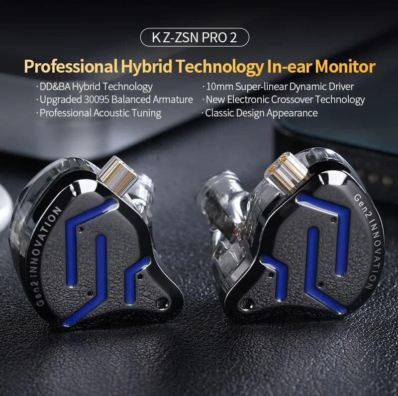 KZ ZSN Pro 2 in Ear Metal Earphones Hybrid Drive 1BA+1DD HIFI Bass Headset Sport Noise Cancelling Music Headphone
