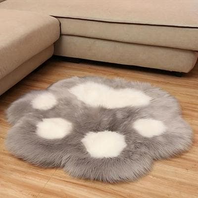 Uplifted Goods Ultra Soft Plush Cat Paw Decorative Floor Mat grey White