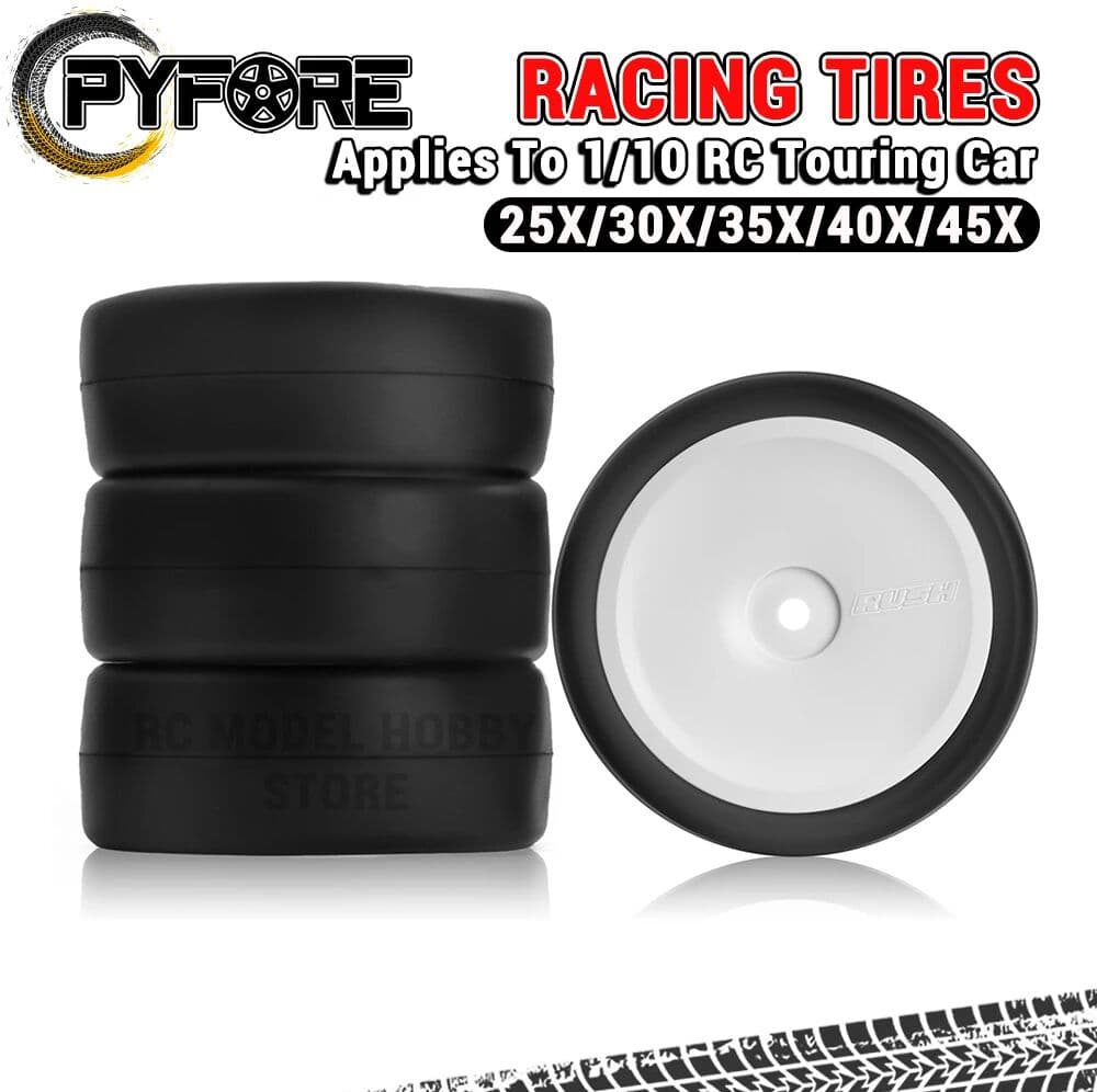 PYFORE Racing Hot Melt Tires 64*24mm 12mm Adapter 4PCS Wheels for 1/10 RC Model Touring Car Accessories