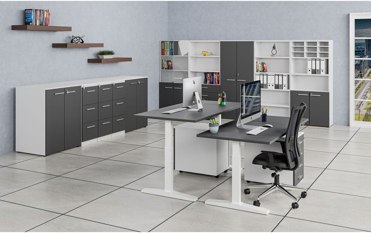 B2B Partner Szafa biurowa z drzwiami przesuwnymi PRIMO WHITE, 800 x 420 x 1087 mm, biały/grafit