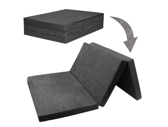 Chauffeuse couchage d'appoint - GRIS - 2 places - Matelas pliant - Déhoussable - Confort ferme