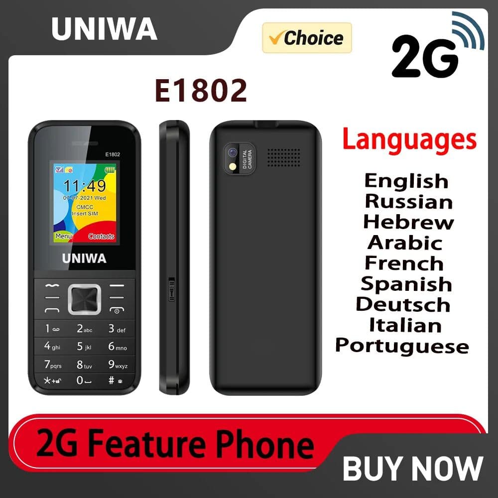 UNIWA E1802 2G Cellphone 1.77 Inch Keypad Phone Push Button 1800mAh Telephone for Senior Elder Dual SIM Dual Standby Wireless FM