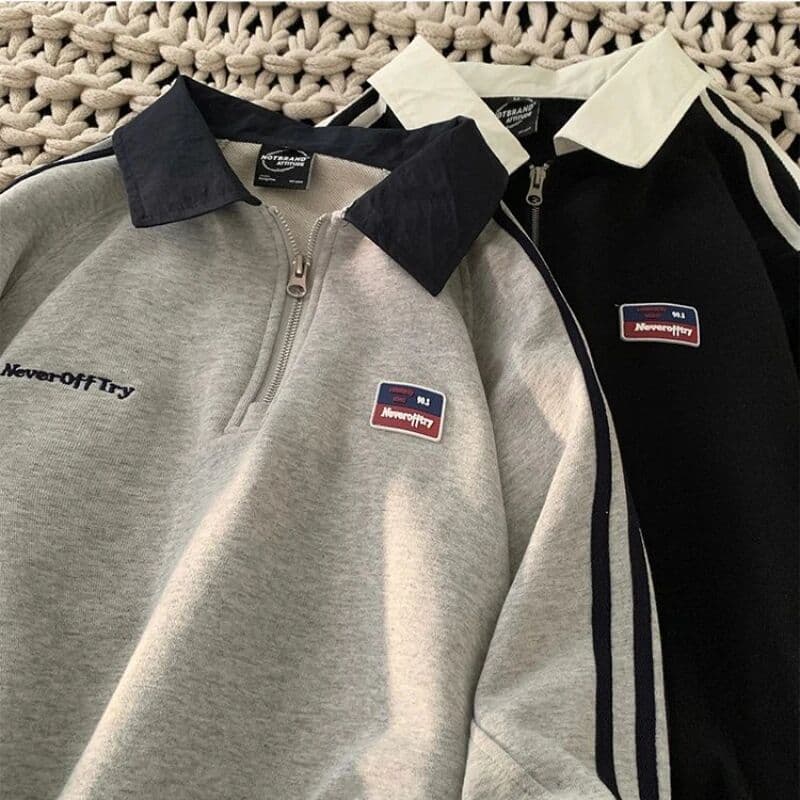 NONE American Style Autumn Winter Oversize Sweatshirts Men Lapel Letter Zipper Printing Label Fashion Trend Long Sleeve Loose Hoodies