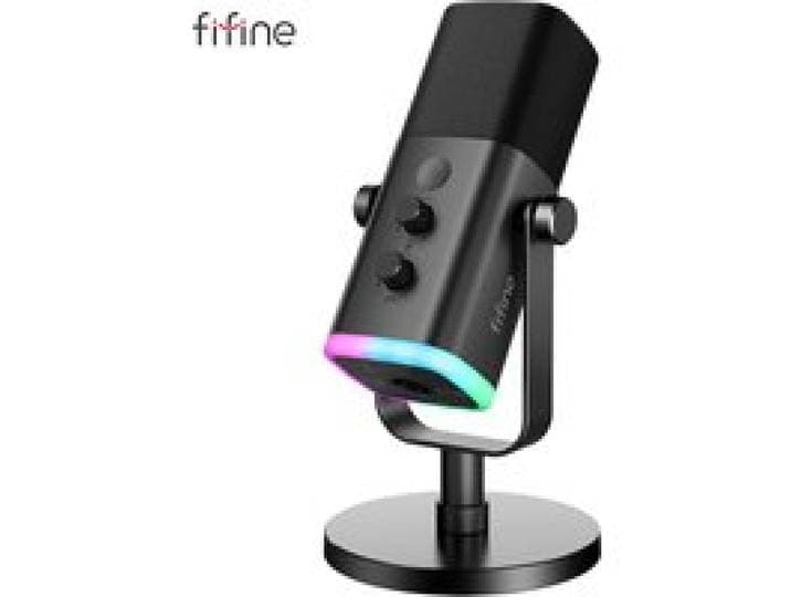 FIFINE USB/XLR dynamische microfoon met touch-mute-knop, hoofdtelefoonaansluiting, I/O-bediening, voor pc PS5/4 mixer, gaming MIC Ampligame AM8