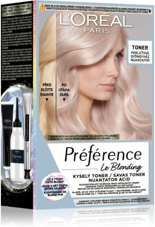 L’Oréal Paris Préférence Le Blonding Toner οξύ τονωτικό εξουδετέρωση των πορτοκαλί αποχρώσεων απόχρωση 02 Pearl Blonde 1 τμχ
