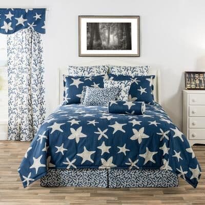 victor mill Palm Beach tropical gray starfish on denim blue background duvet only