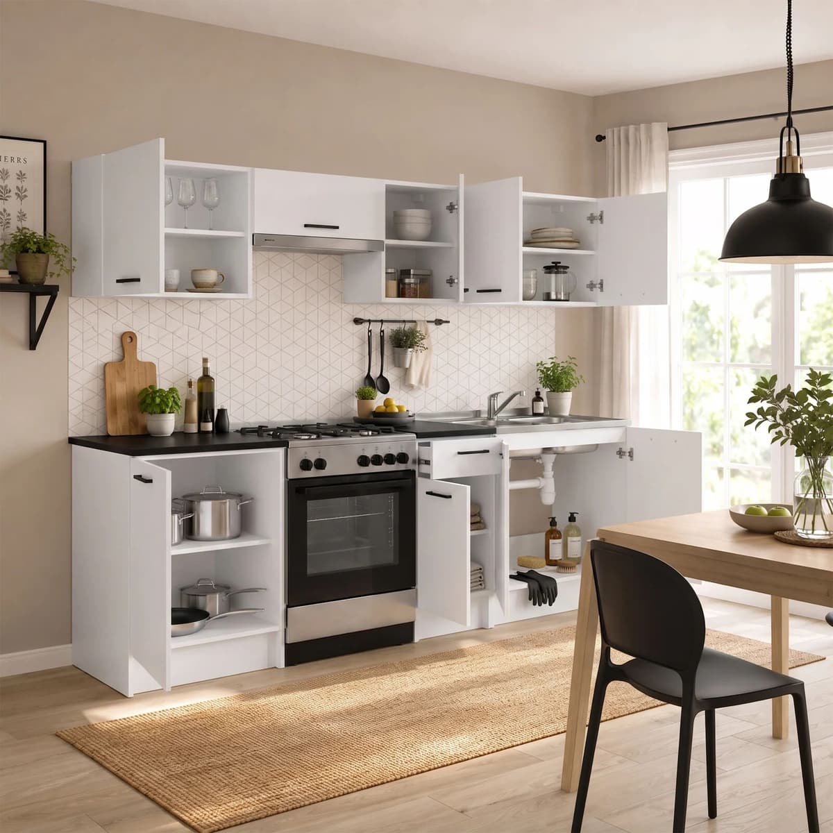 garneroarredamenti Cucina lineare 240cm completa componibile bianco Cloche