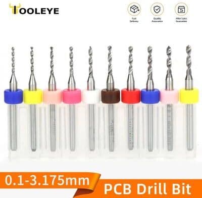 Inspired Living TOOLEYE Carbide PCB Drill Bit Set (10pcs) 1 8 Shank Micro CNC Bits, 0.13.175mm pcb 0.8mm 10pcs