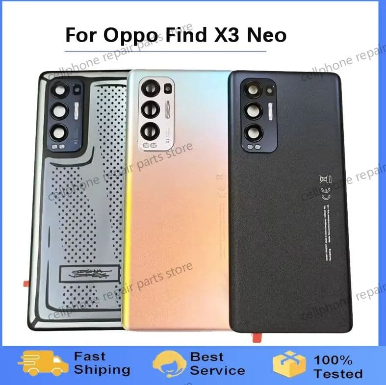 NONE A+ Back Glass Cover For Oppo Find X3 Neo Back Door Replacement Battery Case, Rear Housing Cover CPH2207 With Camera Lens