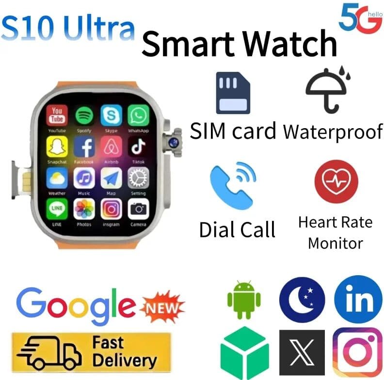 NONE Network Smartwatch S10Ultra SIM Card Rotating Camera Android 9.0 Bluetooth GPS Positioning Play Store Global Version Smart Watch