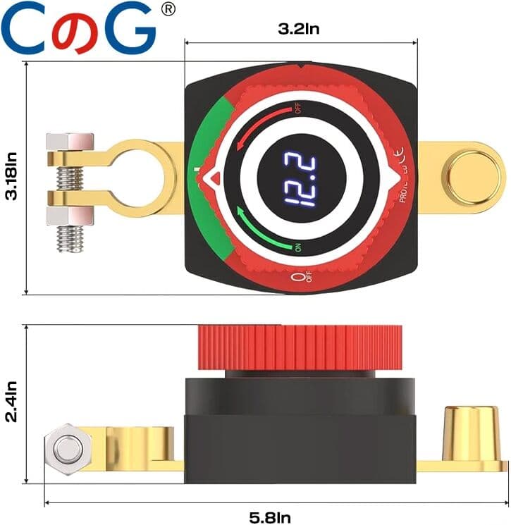 NONE CG Digital Top Post/Side Post Battery Disconnect Switch with LED Voltmeter DC 5-80V ON/OFF Battery Kill Switch for Car,RV,Marine