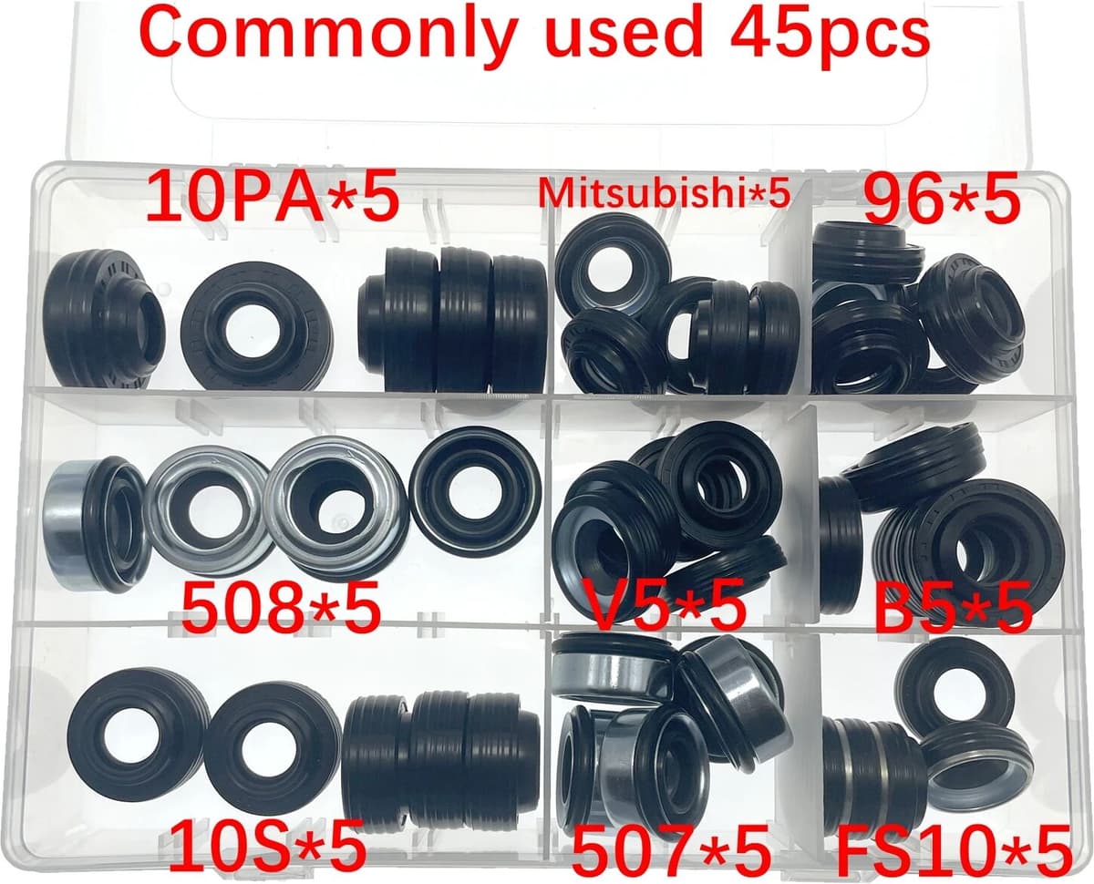 NONE 55 Pieces Automobile Air Conditioning Compressor Oil Seal Set for FS10 7SUB16 MAS90/105 A32 DKS32C 10PA15C/17C HCC V5 Shaft Seal