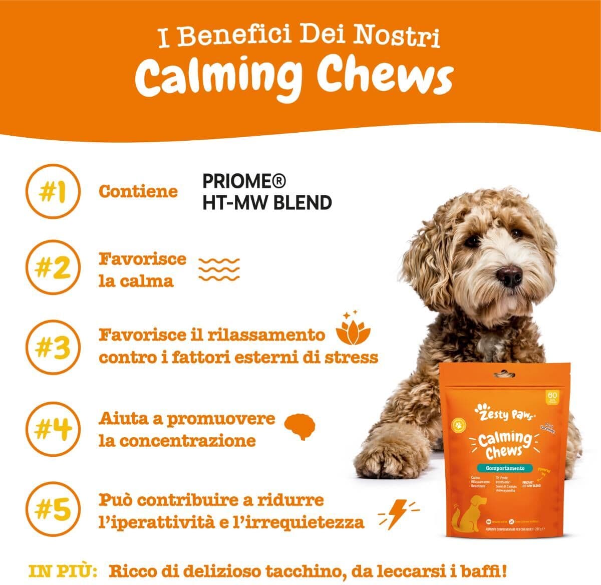 Zesty Paws Calming Chews Comportamento Cane Alimento Complementare 60 COMPRESSE