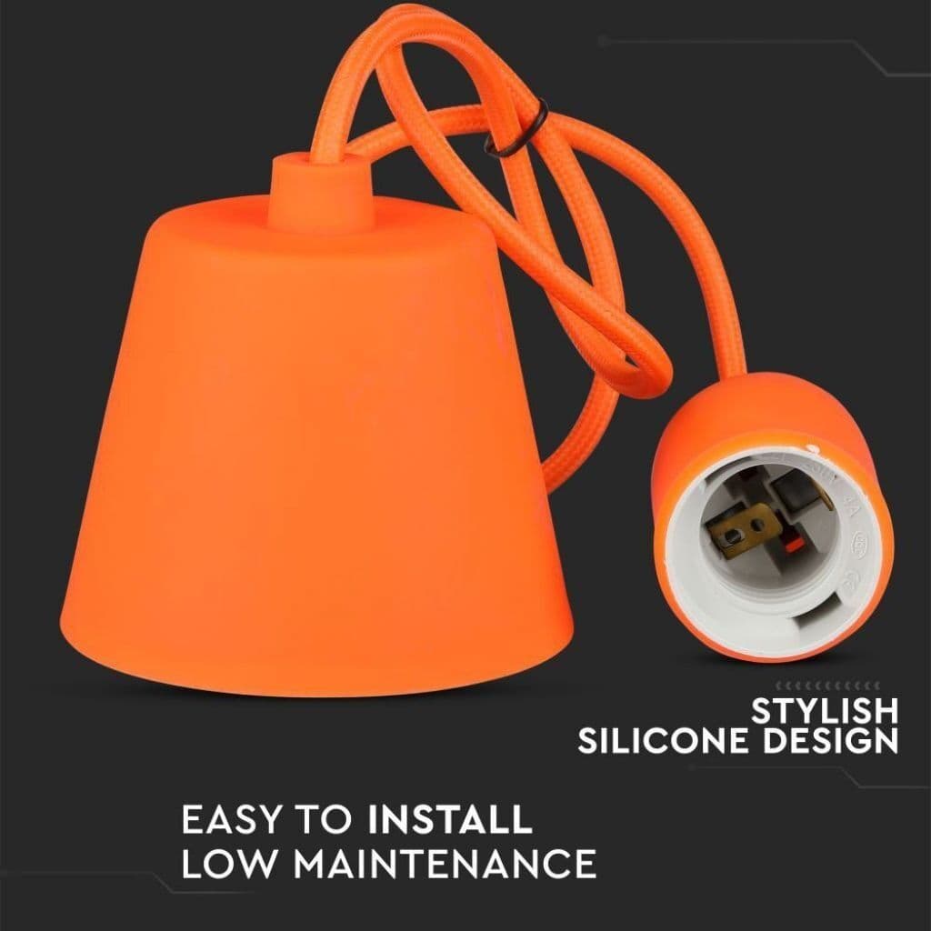 V-Tac Portalampada Decorativo Pendente 1mt In Silicone Attacco E27 - Mod. Vt-7228 Sku 3484 - Arancione