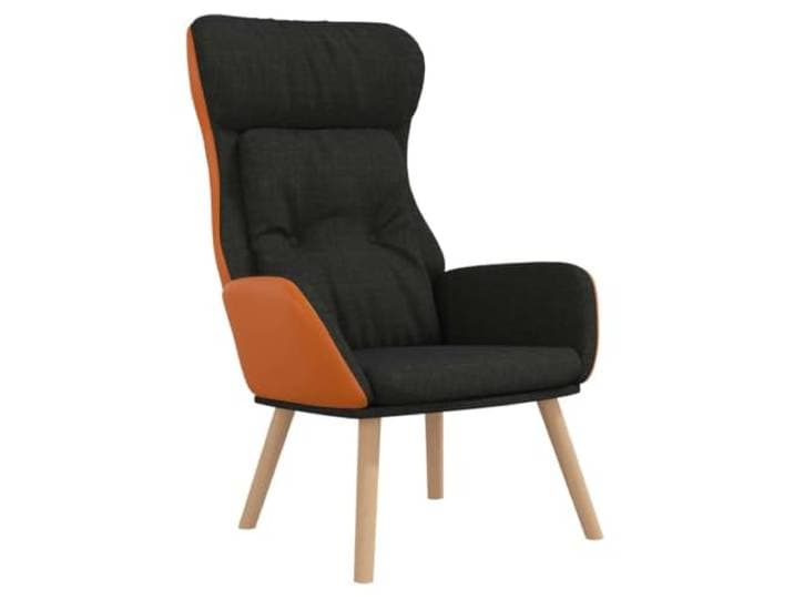 Tmriohed Relaxsessel Schwarz Polstersessel aus Stoff und Kunstleder Gemütlicher Fernsehstuhl mit Holzbeinen und Armlehnen für Wohnzimmer und Schlafzimmer.