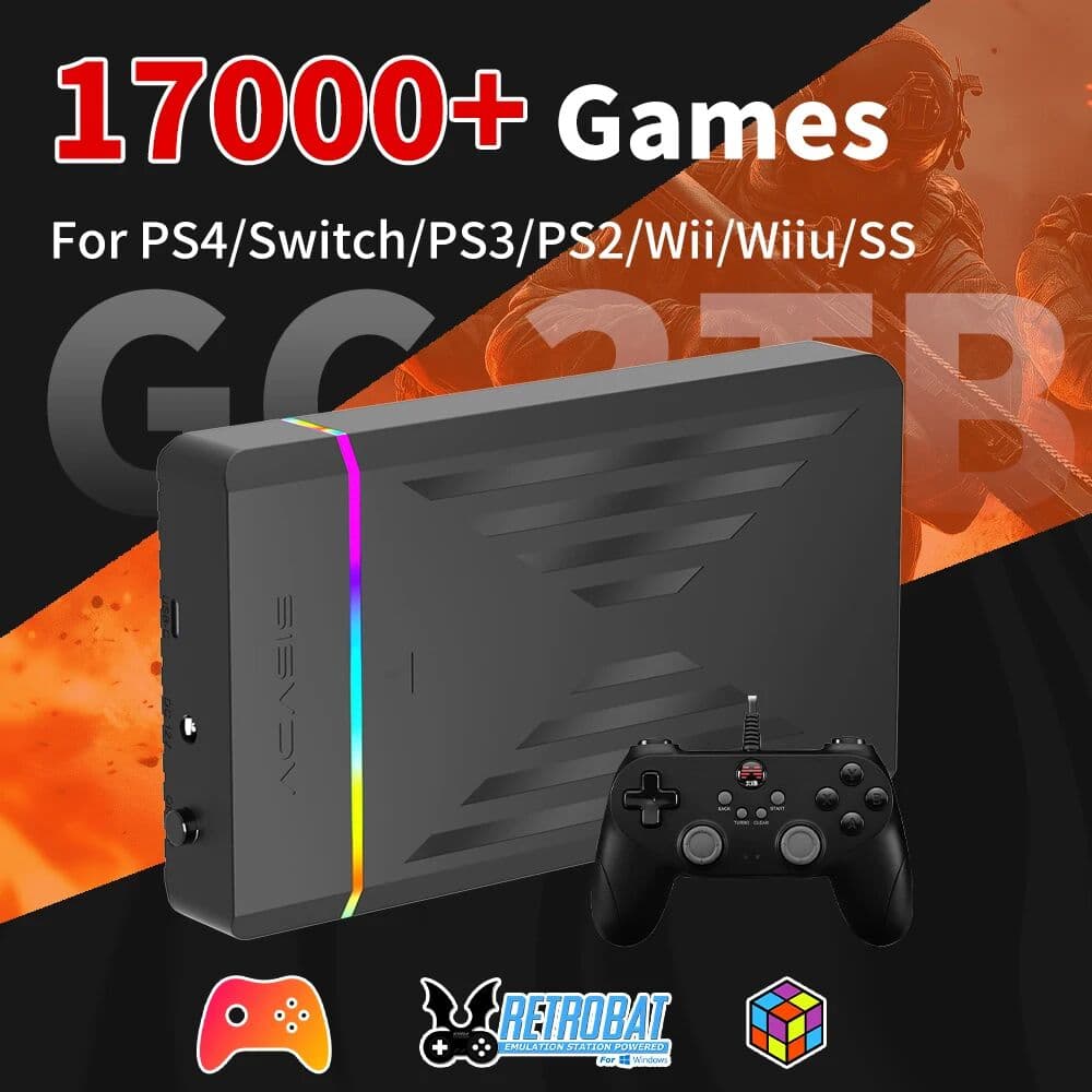JMachen Portable Gaming HDD 3TB Launchbox&Playnite&Retrobat Game Console for PS4/Switch/PS3/PS2/Wii/Wiiu with 17300+Games for PC/Laptop