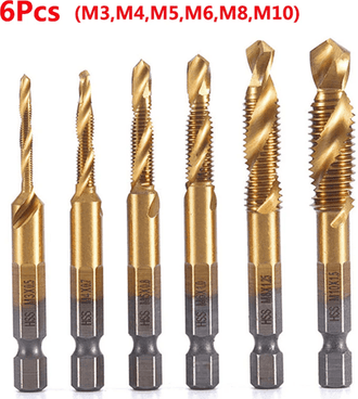 Inspire Essentials Titanium Metric Tap Drill Bit Set For Hex Shank Power Tools 3 Pcs M6 m8 m10 Gold