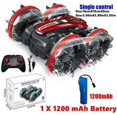 Uplifted Finds Amphibious RC Car Remote Control Stunt Vehicle With Double Sided Flip And 4WD Drift For Kids b5 Red Without Watch 1b