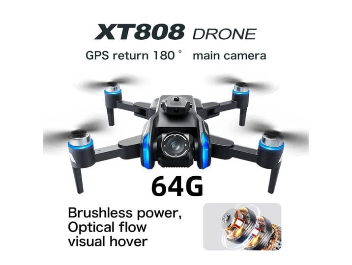 XT808 GPS 64G Drone sans brosse avec écran contrôlé professionnel HD double caméra évitement d'obstacles pliable quadrirotor Dron jouet