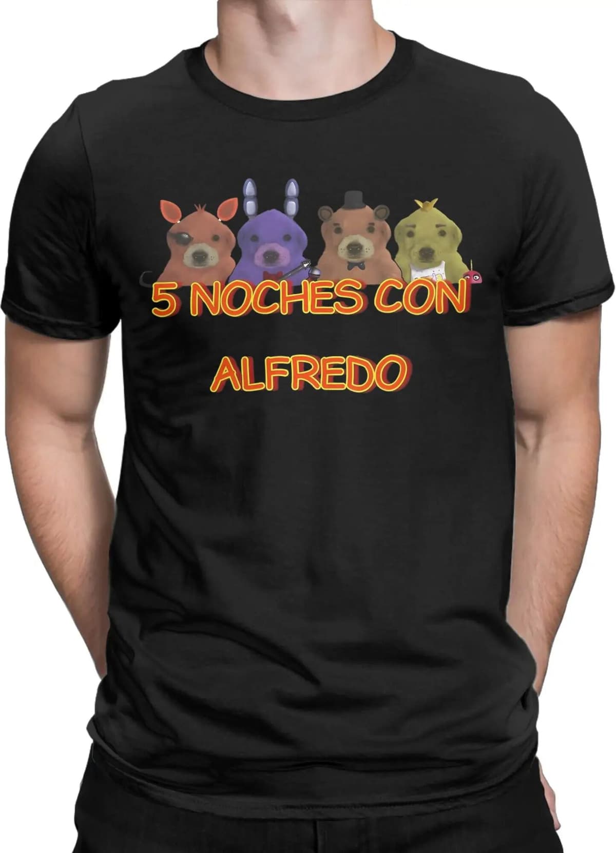 NONE 5 Noche Con Alfredo Freddyed Bonnie Game T Shirts Men's  Cotton T-Shirts Crewneck  Tee Shirt Short Sleeve Clothing Plus Size