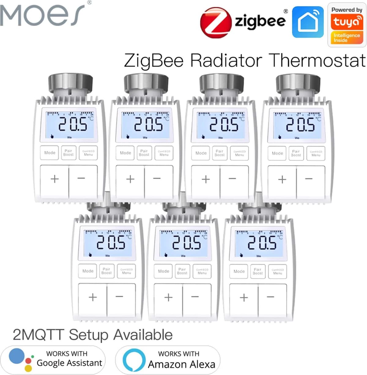 MOES Tuya ZigBee3.0 Radiator Actuator Valve Smart Thermostat Temperature Controller Internal Sensor TRV Voice Control with Alexa