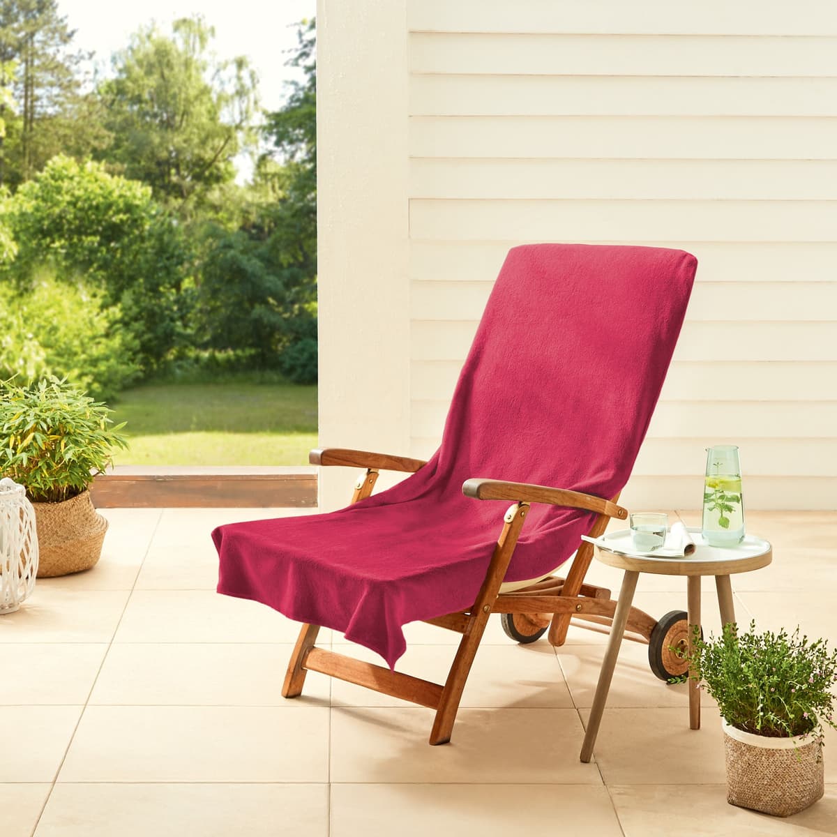 Handtuch DYCKHOFF "Stuhlauflage / Liegeauflage", rot (bordeaux), B:60cm L:130cm, Frottier, Frottier, Handtücher, Handtuch, Schonbezug mit Einschubtasche bordeaux B/L: 60cmx130cm, 1 Stk., Frottier
