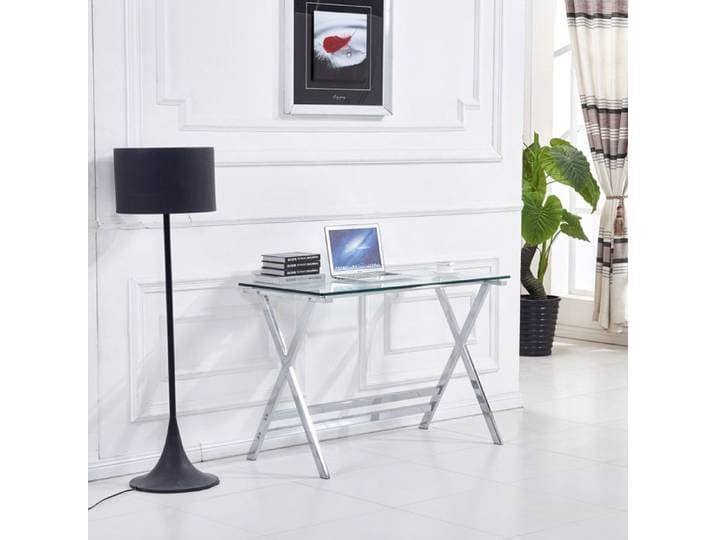 Bureau rectangulaire 110x55 cm en verre trempé transparent bords arrondis