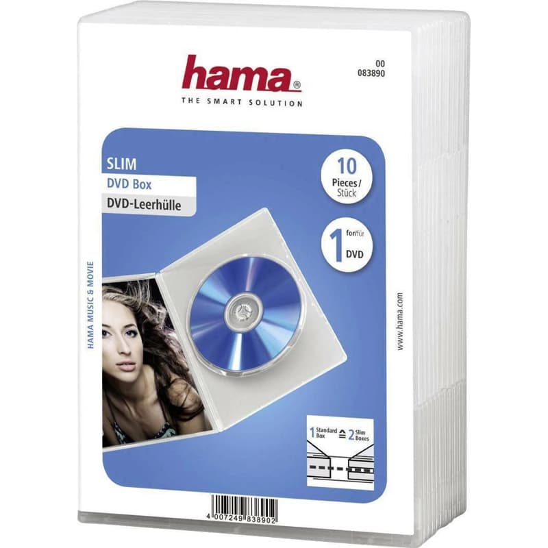Hama DVD Box για 1 Δίσκο με Διάφανη Πρόσοψη σε Λευκό Χρώμα 10τμχ 83890