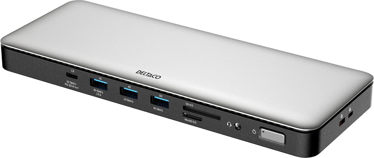 Deltaco Usb-C Dockningsstation Med 15 Porter - Grå