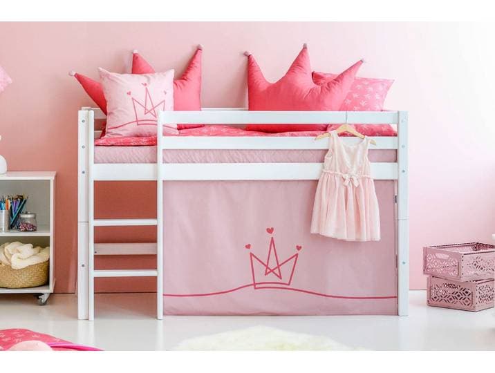 Hochbett HOPPEKIDS ECO Dream, Kinderbett, Spielbett, Halbhohes Bett aus Massivholz , rosa (weiß, prinzessin rosa), B:81cm H:105cm L:168cm, Kinderbett: 100% Massivholz: Nordische Kiefer, Vorhang: 100% Baumwolle, Matratzenbezug 100% Baumwolle, Matratze: Schaum, Hochbetten, Hochbett, inkl. Vorhang-Set Creator, Bettgrösse & Matratze wählbar