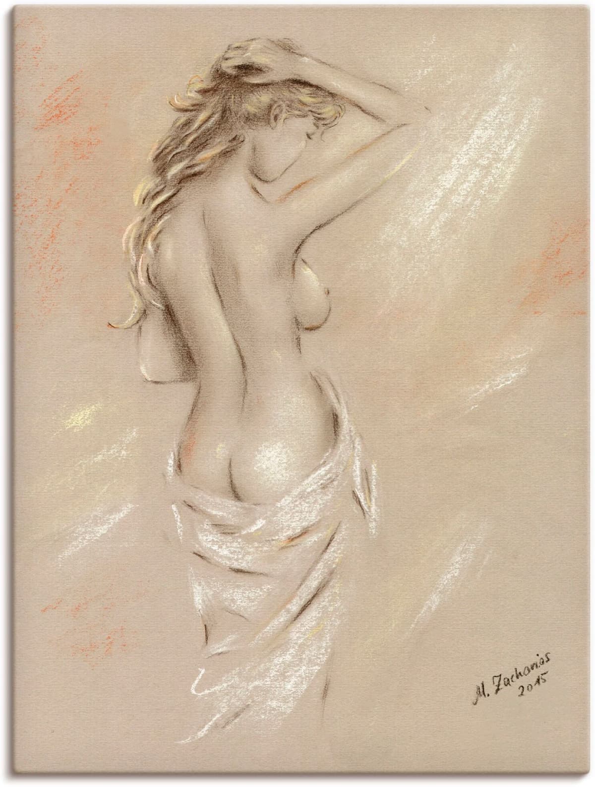 Artland "Reizvolle Rundungen - weiblicher Akt" Frau 1 Stk. tlg. als Leinwandbild, Poster in verschied. Grössen farbe bild(er): orange B/H/T: 30cm x 40cm, Leinwandbild Frau Hochformat, 1 Stk.